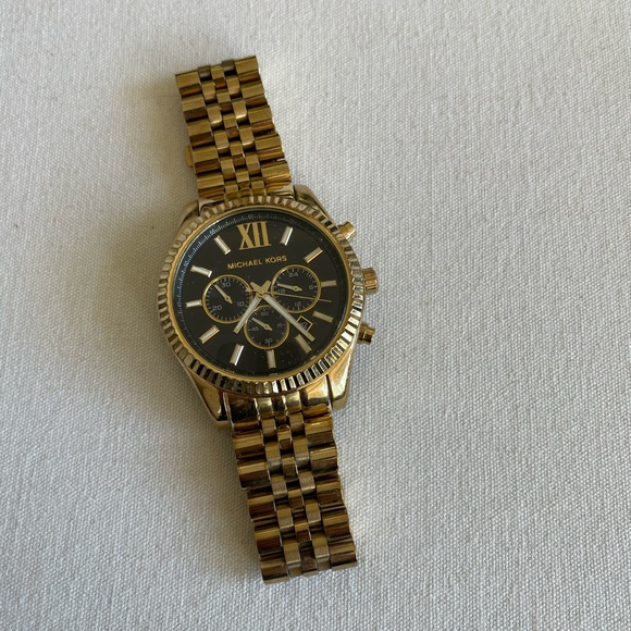 Michael Kors Accessories - Michael Kors Gold and Black Oversized Analog Watch